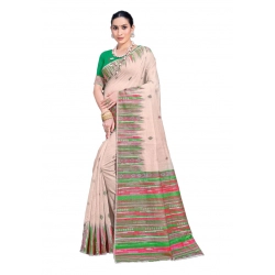 Generic Women's Cotton Printed Saree With Unstitched Blouse 5.5Mtr (Cream-Lightgreen)