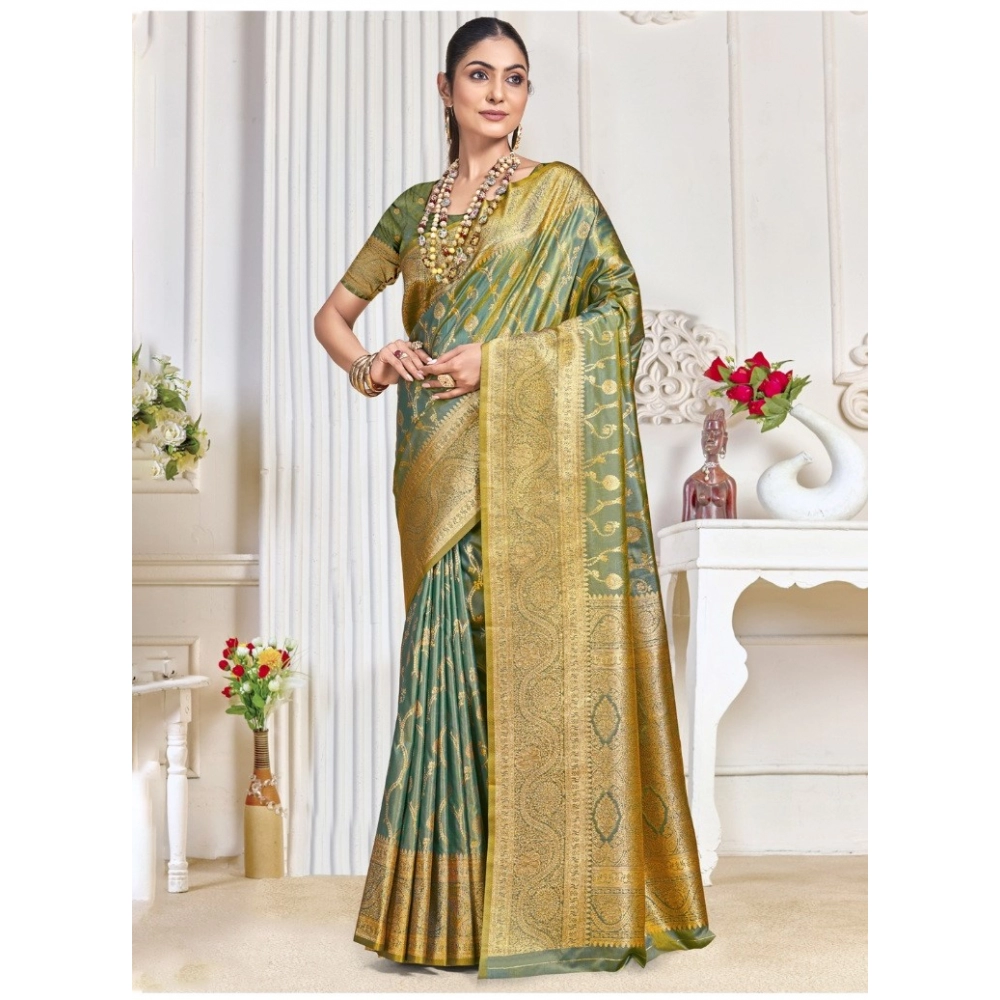 Generic Women's Silk Printed Saree With Unstitched Blouse 5.5Mtr (Green) Generic Women's Silk Printed Saree With Unstitched Blouse 5.5Mtr (Green)