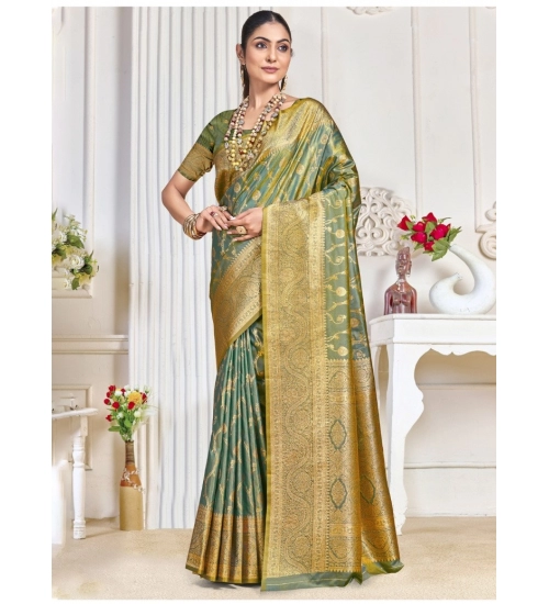 Generic Women's Silk Printed Saree With Unstitched Blouse 5.5Mtr (Green)