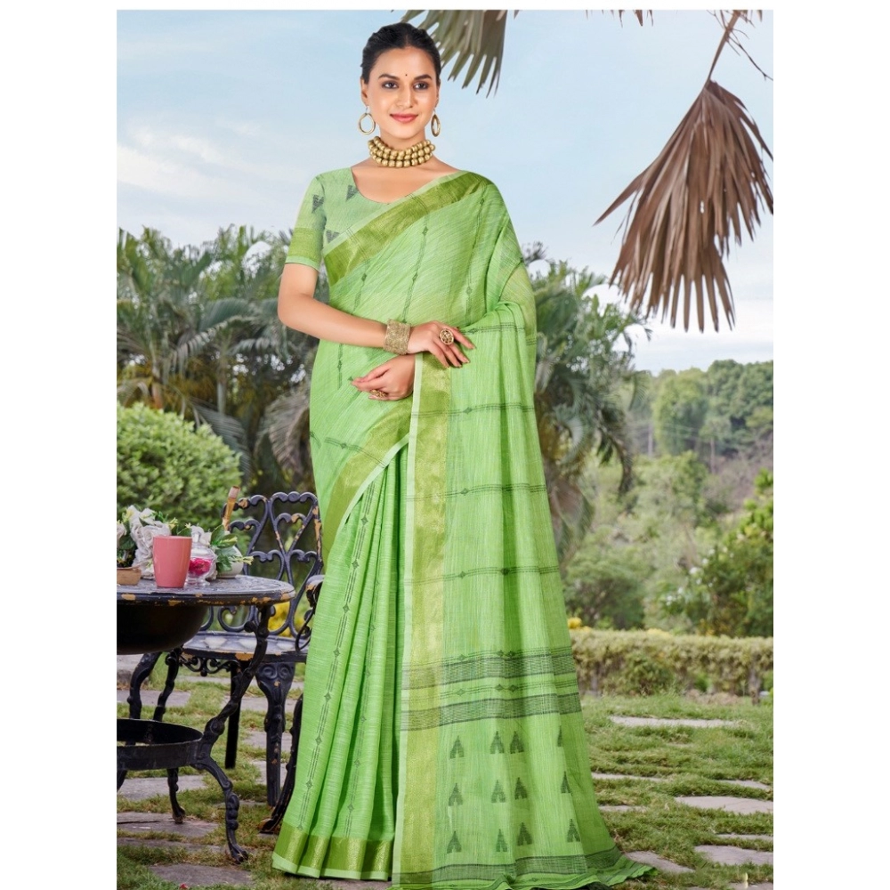 Generic Women's Cotton Printed Saree With Unstitched Blouse 5.5Mtr (Green)