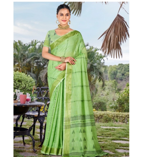 Generic Women's Cotton Printed Saree With Unstitched Blouse 5.5Mtr (Green)