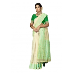 Generic Women's Cotton Printed Saree With Unstitched Blouse 5.5Mtr (Green)