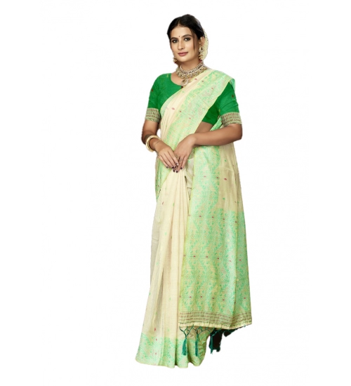 Generic Women's Cotton Printed Saree With Unstitched Blouse 5.5Mtr (Green)