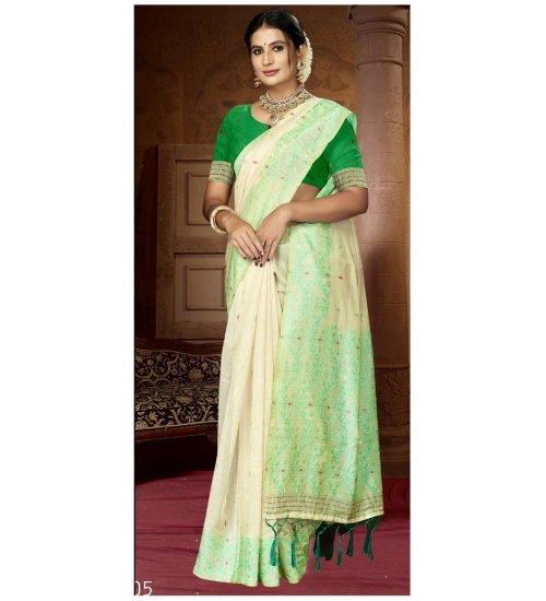 Generic Women's Cotton Printed Saree With Unstitched Blouse 5.5Mtr (Green)