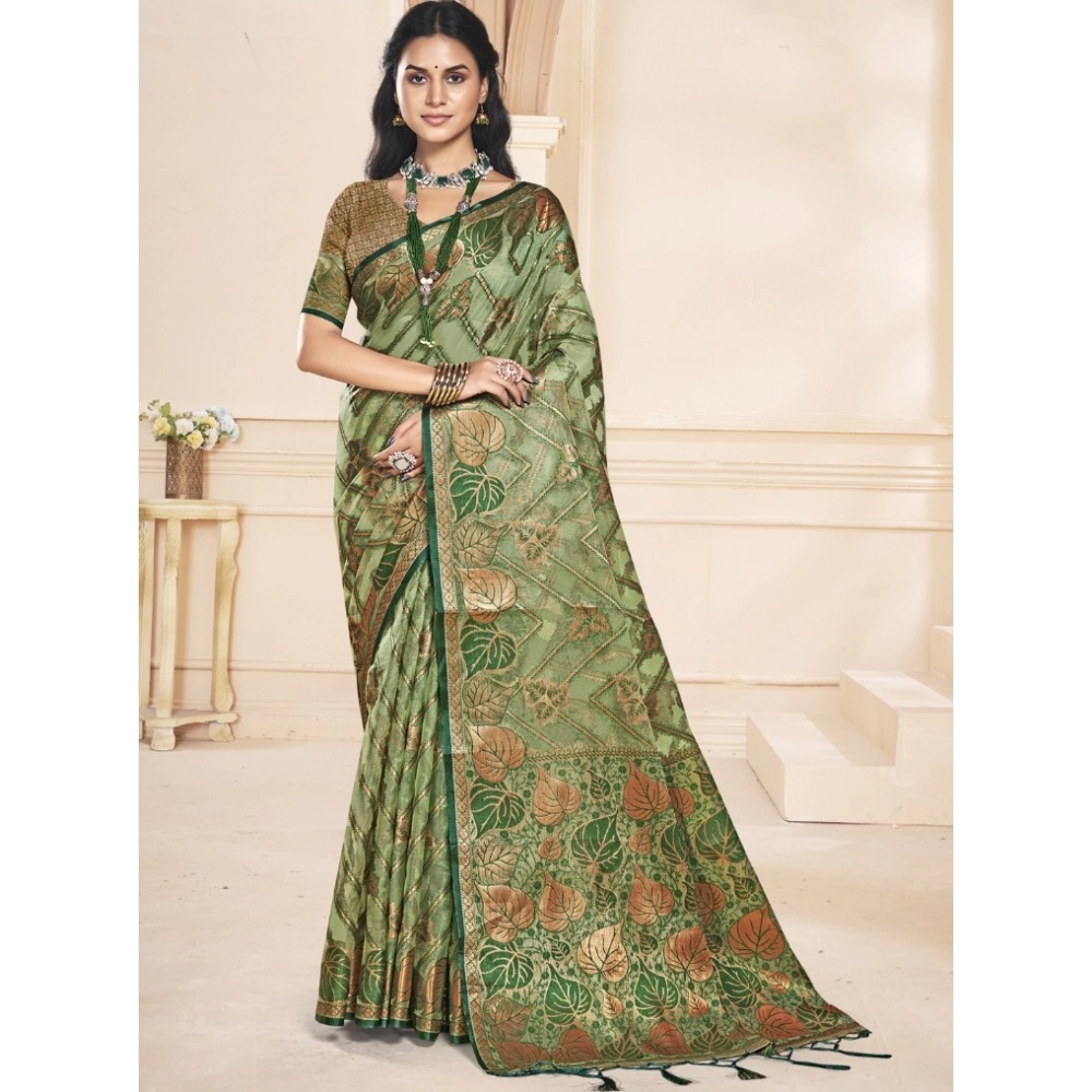 Generic Women's Organza Woven Design Saree With Unstitched Blouse 5.5Mtr (Green) Generic Women's Organza Woven Design Saree With Unstitched Blouse 5.5Mtr (Green)