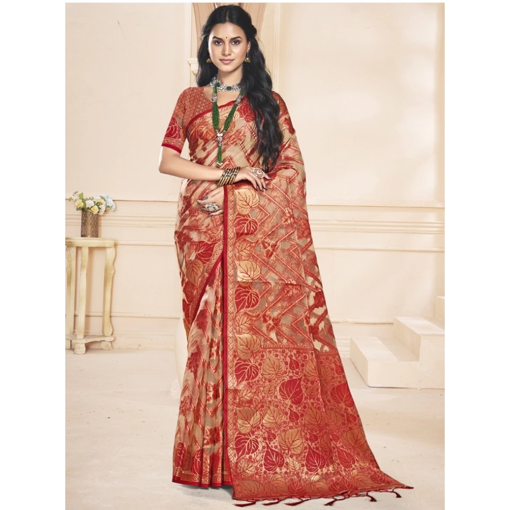Generic Women's Organza Woven Design Saree With Unstitched Blouse 5.5Mtr (Red) Generic Women's Organza Woven Design Saree With Unstitched Blouse 5.5Mtr (Red)