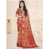 Generic Women's Organza Woven Design Saree With Unstitched Blouse 5.5Mtr (Red)