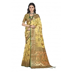 Generic Women's Organza Woven Design Saree With Unstitched Blouse 5.5Mtr (Yellow)