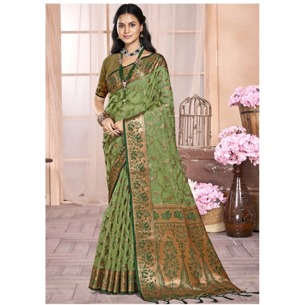 Generic Women's Organza Woven Design Saree With Unstitched Blouse 5.5Mtr (Green) Generic Women's Organza Woven Design Saree With Unstitched Blouse 5.5Mtr (Green)