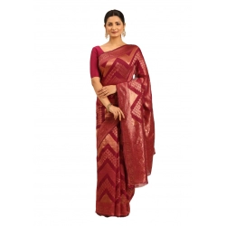 Generic Women's Cotton Woven Design Saree With Unstitched Blouse 5.5Mtr (Magenta)