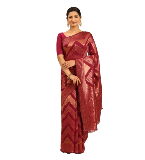 Generic Women's Cotton Woven Design Saree With Unstitched Blouse 5.5Mtr (Magenta)
