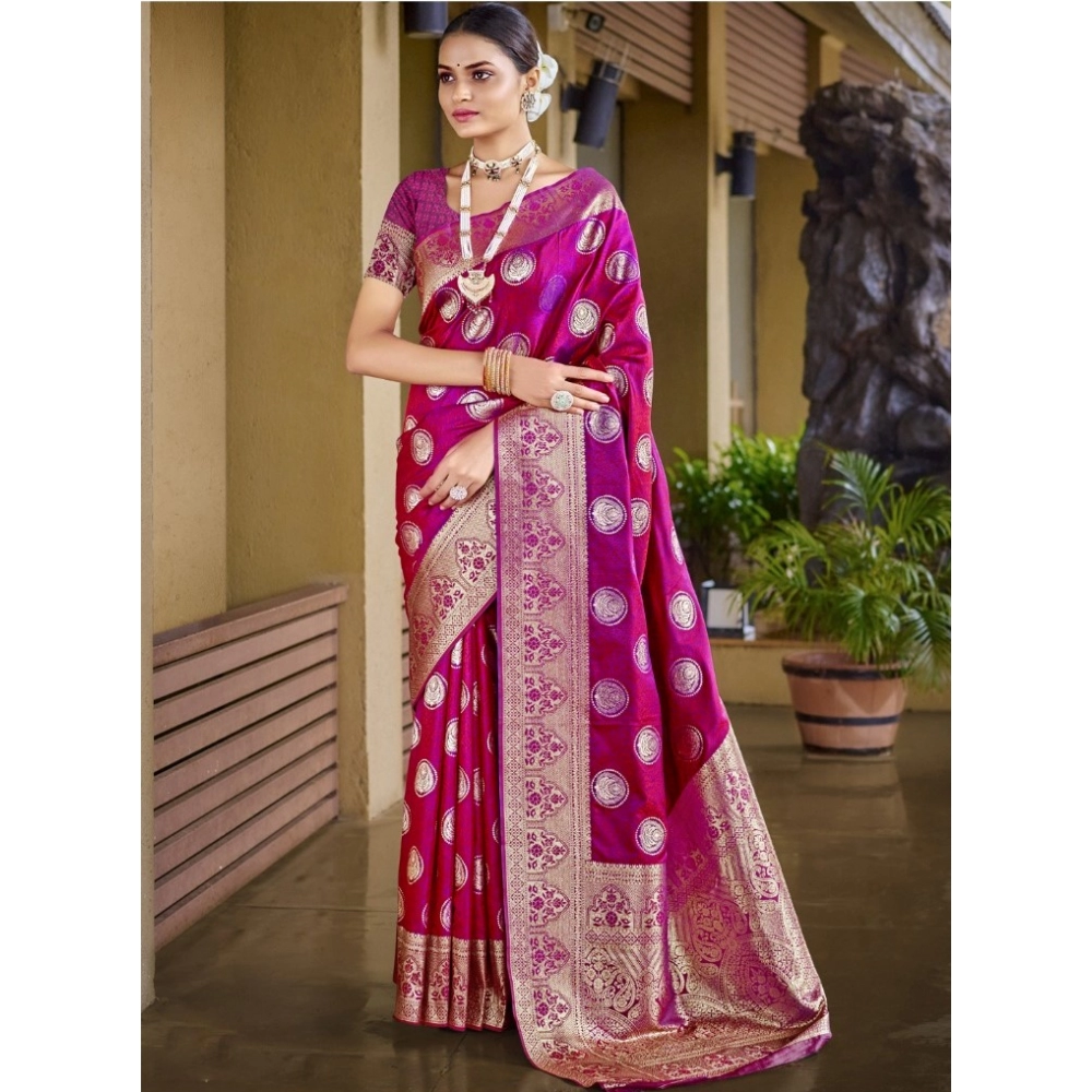 Generic Women's Silk Woven Design Saree With Unstitched Blouse 5.5Mtr (Pink)