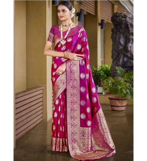 Generic Women's Silk Woven Design Saree With Unstitched Blouse 5.5Mtr (Pink)