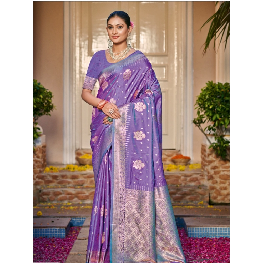 Generic Women's Silk Woven Design Saree With Unstitched Blouse 5.5Mtr (Lavender)