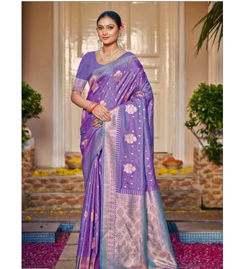 Generic Women's Silk Woven Design Saree With Unstitched Blouse 5.5Mtr (Lavender)