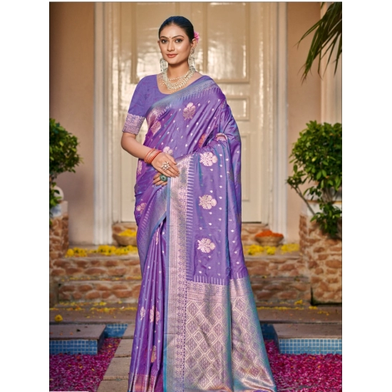 Generic Women's Silk Woven Design Saree With Unstitched Blouse 5.5Mtr (Lavender)