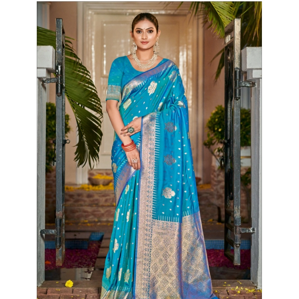 Generic Women's Silk Woven Design Saree With Unstitched Blouse 5.5Mtr (SkyBlue)