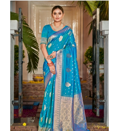 Generic Women's Silk Woven Design Saree With Unstitched Blouse 5.5Mtr (SkyBlue)