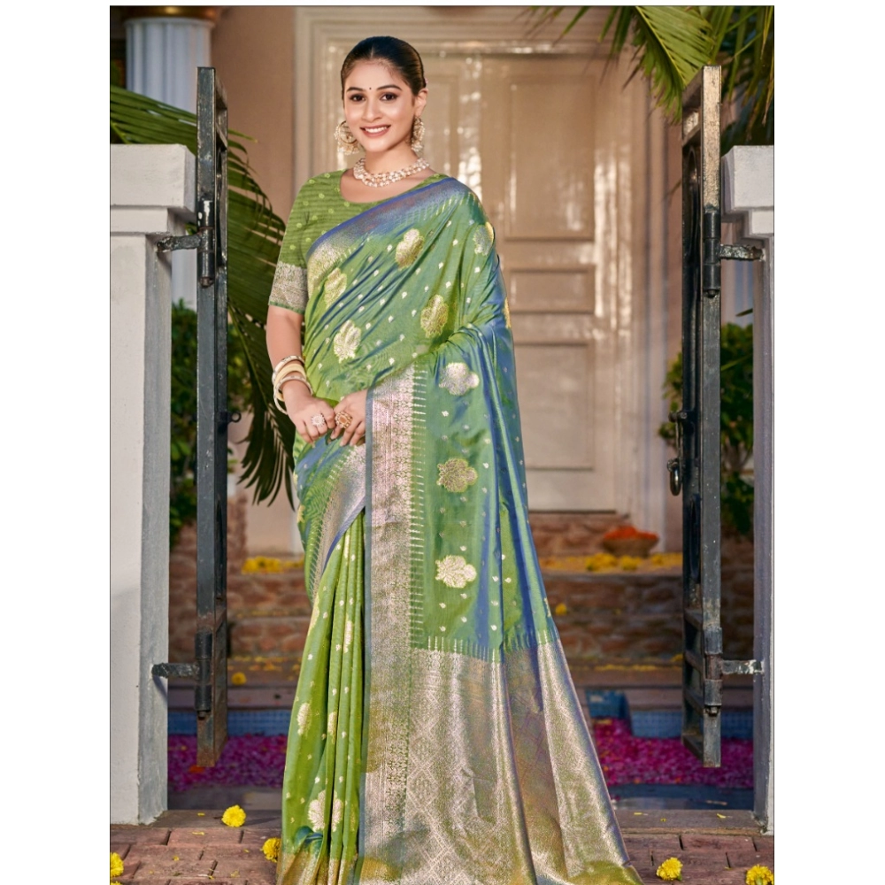 Generic Women's Silk Woven Design Saree With Unstitched Blouse 5.5Mtr (Green)