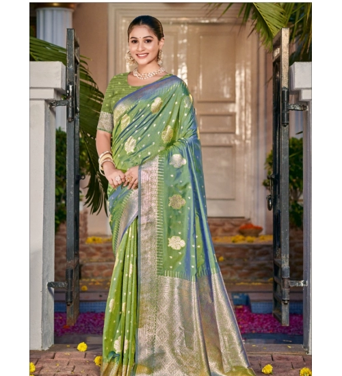 Generic Women's Silk Woven Design Saree With Unstitched Blouse 5.5Mtr (Green)