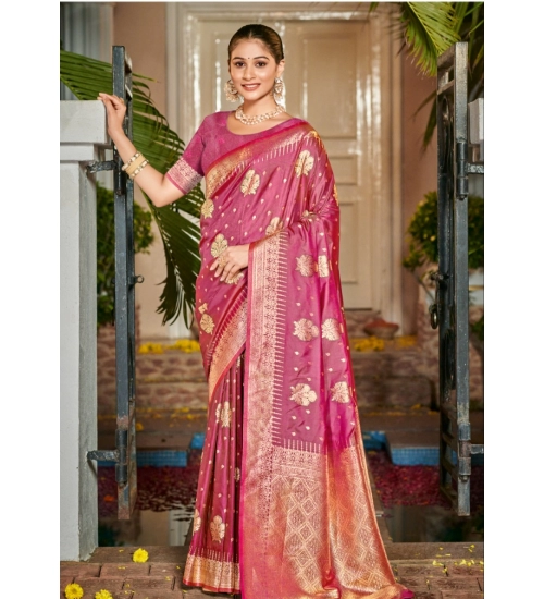Generic Women's Silk Woven Design Saree With Unstitched Blouse 5.5Mtr (Pink)