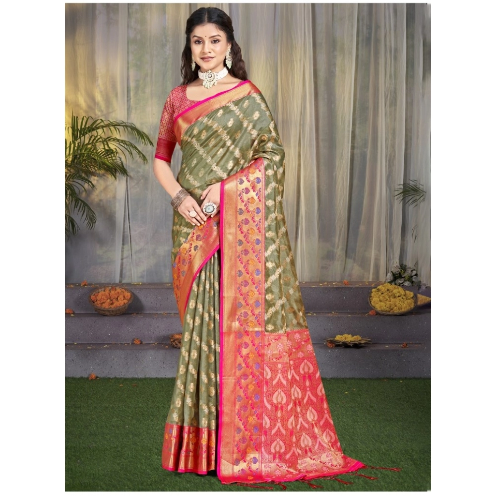 Generic Women's Silk Woven Design Saree With Unstitched Blouse 5.5Mtr (Grey)