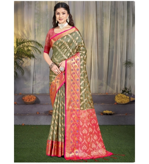 Generic Women's Silk Woven Design Saree With Unstitched Blouse 5.5Mtr (Grey)