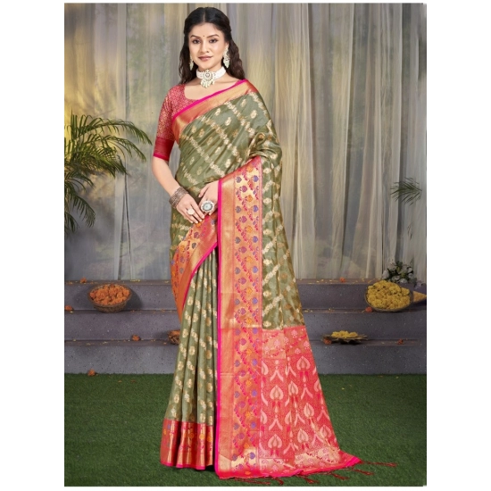 Generic Women's Silk Woven Design Saree With Unstitched Blouse 5.5Mtr (Grey)