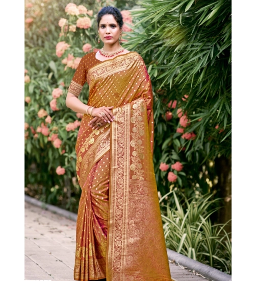 Generic Women's Silk Printed Saree With Unstitched Blouse 5.5Mtr (Brown)