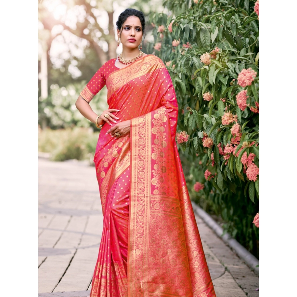 Generic Women's Silk Woven Design Saree With Unstitched Blouse 5.5Mtr (Pink)