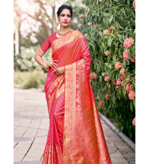 Generic Women's Silk Woven Design Saree With Unstitched Blouse 5.5Mtr (Pink)