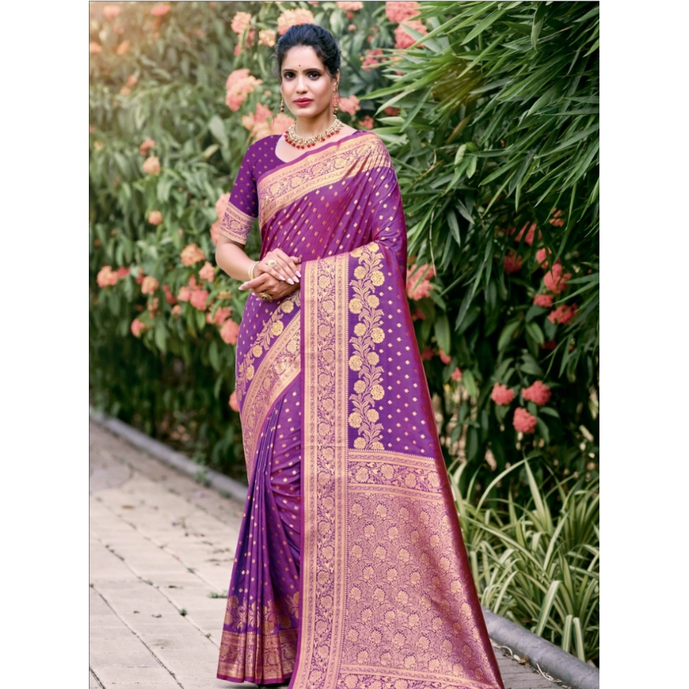 Generic Women's Silk Woven Design Saree With Unstitched Blouse 5.5Mtr (Purple)