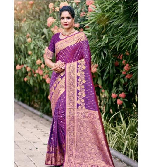 Generic Women's Silk Woven Design Saree With Unstitched Blouse 5.5Mtr (Purple)