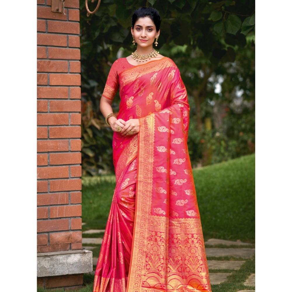 Generic Women's Silk Woven Design Saree With Unstitched Blouse 5.5Mtr (Pink)