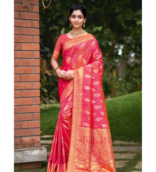 Generic Women's Silk Woven Design Saree With Unstitched Blouse 5.5Mtr (Pink)