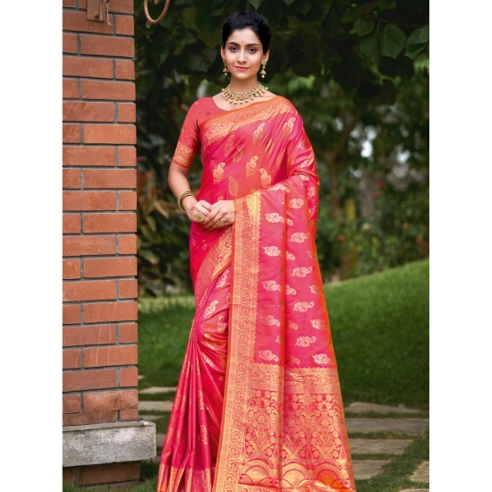 Generic Women's Silk Woven Design Saree With Unstitched Blouse 5.5Mtr (Pink)