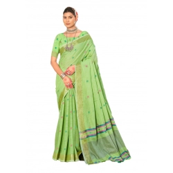 Generic Women's Cotton Printed Saree With Unstitched Blouse 5.5Mtr (Green)