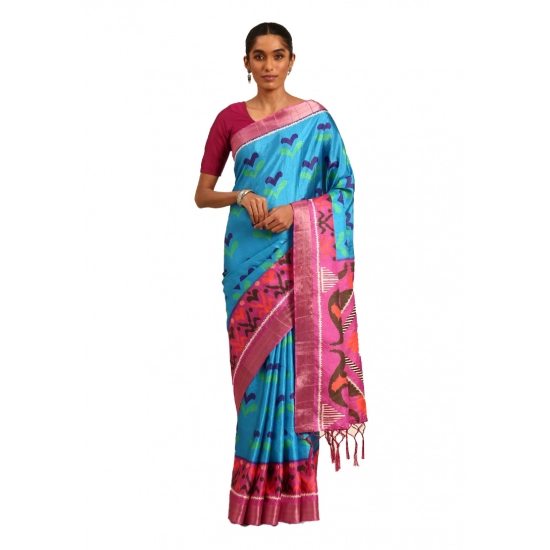 Generic Women's Cotton Printed Saree With Unstitched Blouse 5.5Mtr (Blue) Generic Women's Cotton Printed Saree With Unstitched Blouse 5.5Mtr (Blue)