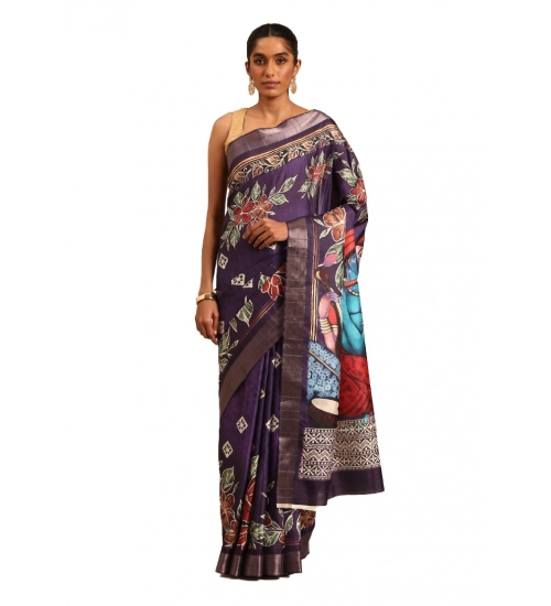 Generic Women's Cotton Printed Saree With Unstitched Blouse 5.5Mtr (Purple-Pink)
