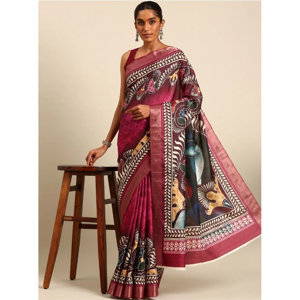 Generic Women's Cotton Printed Saree With Unstitched Blouse 5.5Mtr (Multicolor)