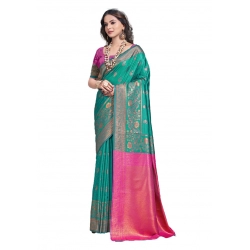 Generic Women's Silk Woven Design Saree With Unstitched Blouse 5.5Mtr (Teal-Green)