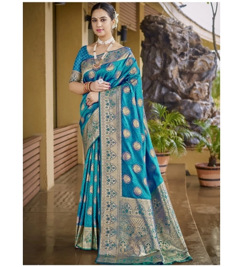 Generic Women's Silk Woven Design Saree With Unstitched Blouse 5.5Mtr (SkyBlue)