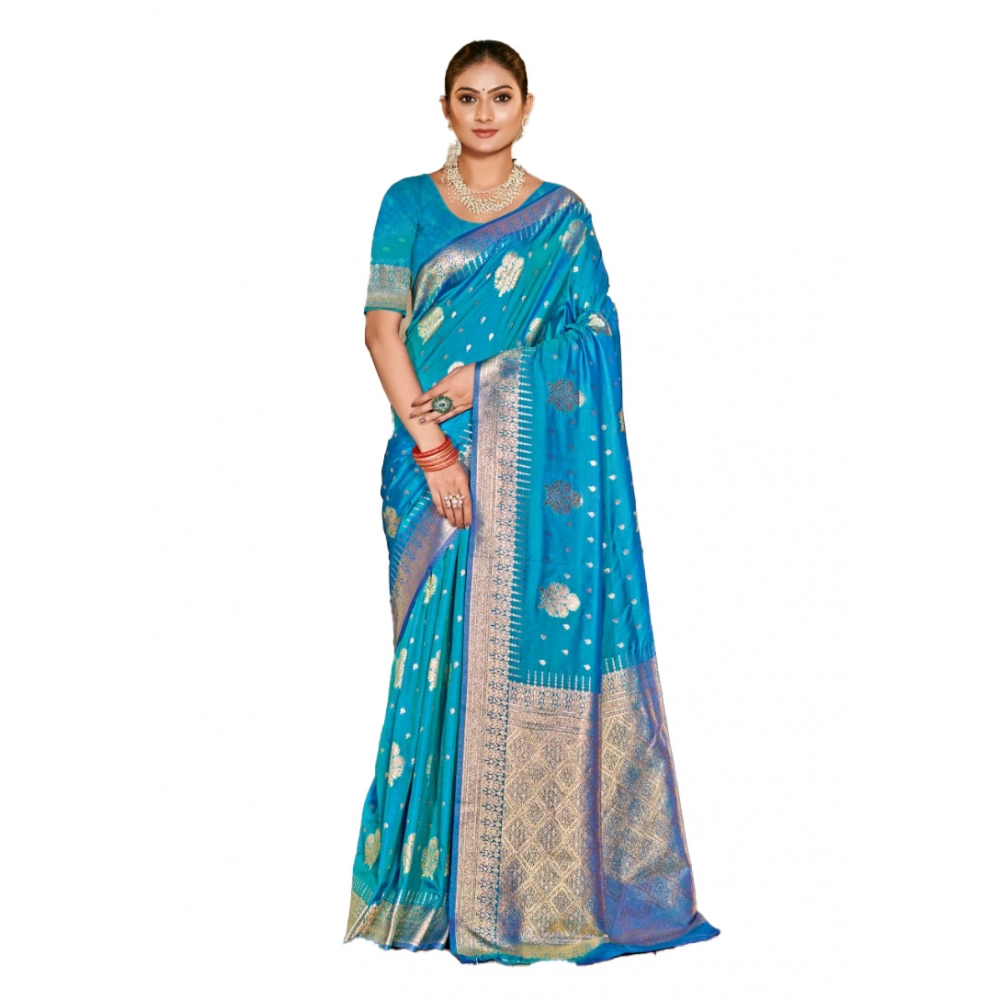 Generic Women's Silk Woven Design Saree With Unstitched Blouse 5.5Mtr (SkyBlue)