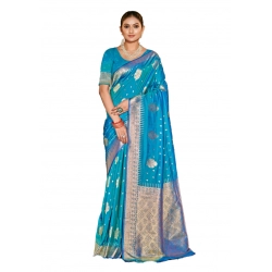 Generic Women's Silk Woven Design Saree With Unstitched Blouse 5.5Mtr (SkyBlue)