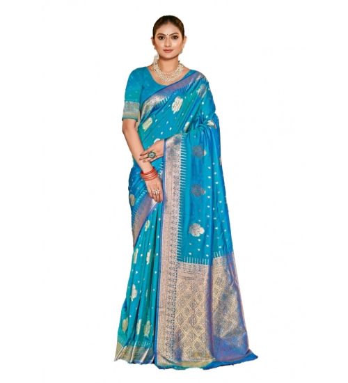 Generic Women's Silk Woven Design Saree With Unstitched Blouse 5.5Mtr (SkyBlue)
