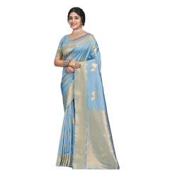 Generic Women's Silk Woven Design Saree With Unstitched Blouse 5.5Mtr (Blue)