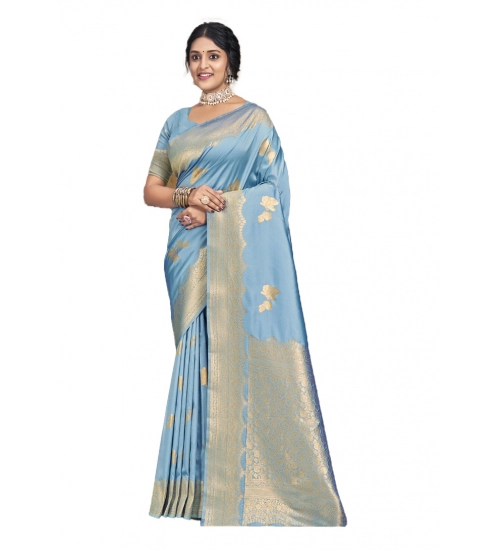 Generic Women's Silk Woven Design Saree With Unstitched Blouse 5.5Mtr (Blue)