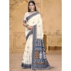 Generic Women's Cotton Printed Saree With Unstitched Blouse 5.5Mtr (Grey)