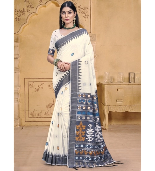 Generic Women's Cotton Printed Saree With Unstitched Blouse 5.5Mtr (Grey)