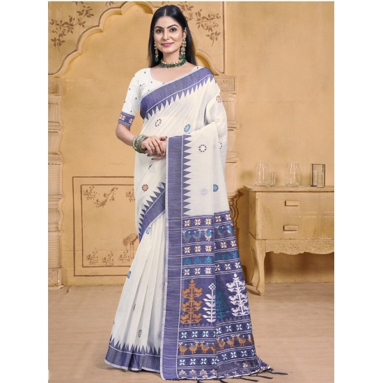 Generic Women's Cotton Printed Saree With Unstitched Blouse 5.5Mtr (Cream)